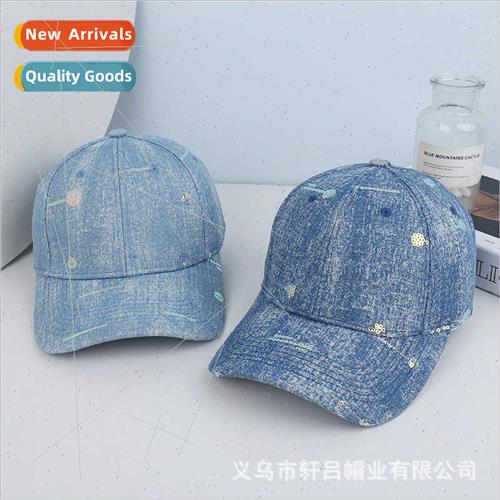New washed cowboy baseball cap female fashion nd sequins met