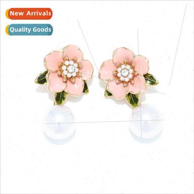 Korea sweet lovely alloy oil drops inlaid pearl leaf flower