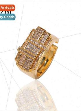 Hip Hop New Interlocking Square Round Zirconia Ring Adjustab