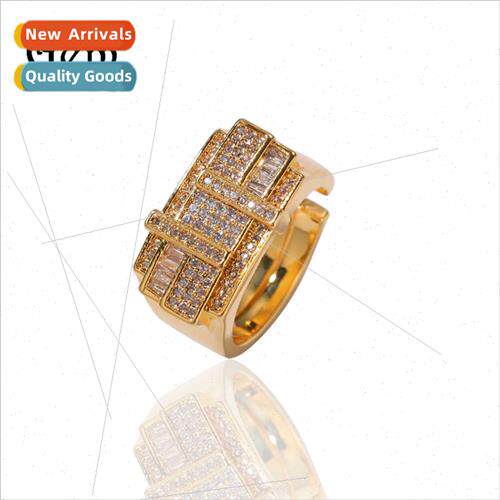 Hip Hop New Interlocking Square Round Zirconia Ring Adjustab
