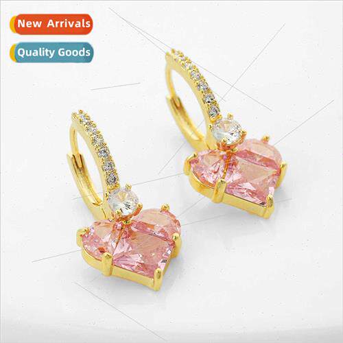 18k copper gold plated zirconia earrings love heart rhinesto