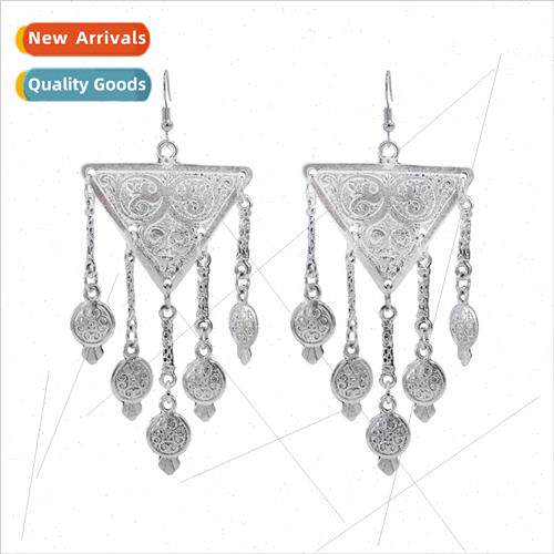 Ethnic wind inverted triangle tassel earrings female retro M