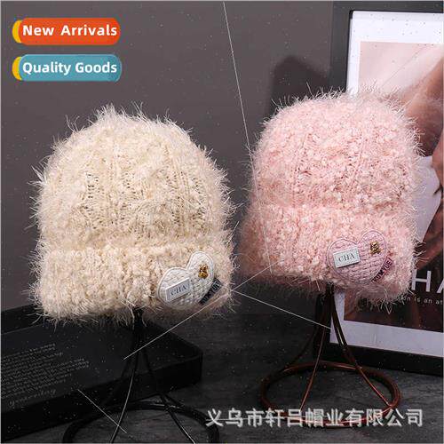 Winter new warm faux rabb hair knted cap female fashion bear