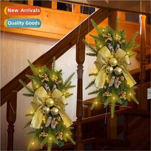 Christmas Garl2023 Bow Upside Down Tree GarlStaircase Hallwa
