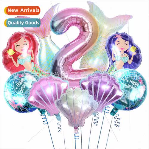 Cartoon Mermaid Princess Birthday Balloon Set Ocean Shell Oc