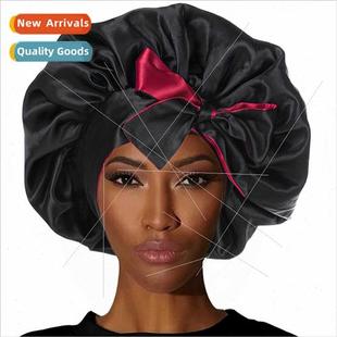 Large double-layered strapped nightcap satin ribbon round ca