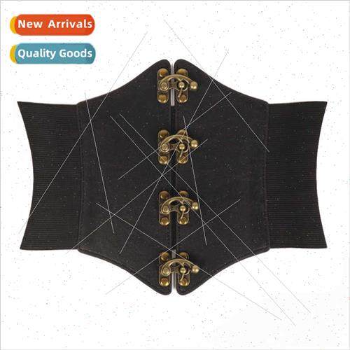 Vintage simple elastic black wide belt dress waist corset wi