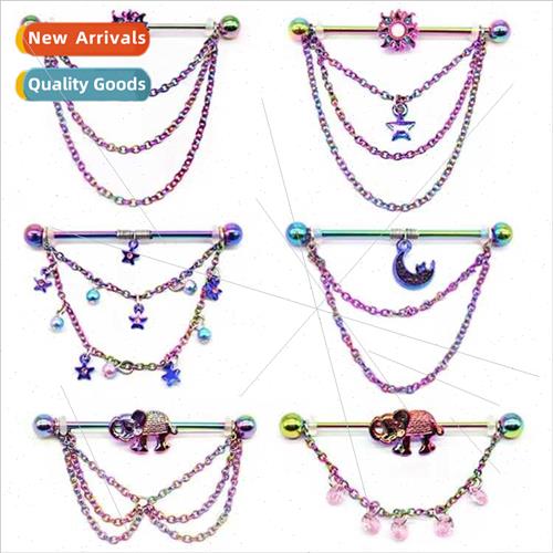 Europe five stars moon ear bone studs elephant chain earring