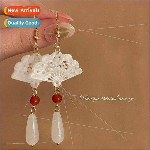 New retro imation jade fan-shaped earrings female fashion dr