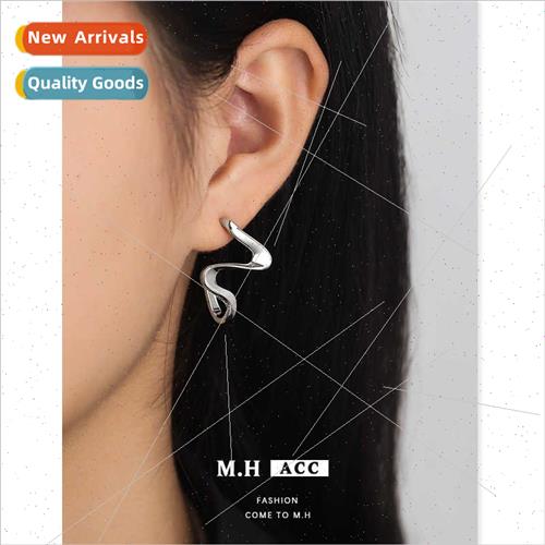 Spiral line abstract earrings niche metal wind sweet cool ea