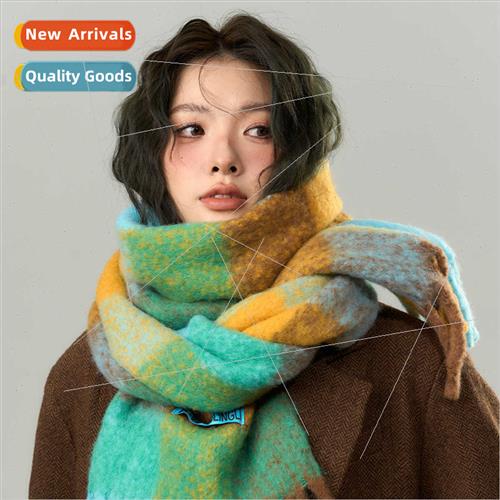 Autumn winter warm collision color blocking square plaid sca