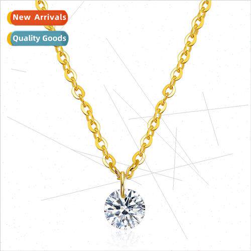 Europe minimalist tanium steel single diamond necklace rose
