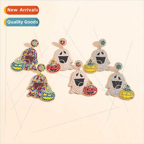New Halloween ghost pumpkin earrings alloy diamond earrings