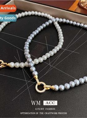 zirconia round ring card buckle pearl necklace Korea collarb