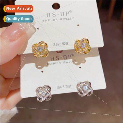 s925 silver pin simple exquise cross zirconia earrings fashi