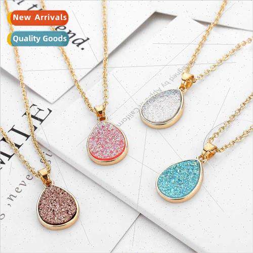 Korea simple colorful gold cluster teardrop necklace hundred