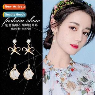 Korea bow silver tide hundred needle simple 925 earrings