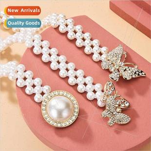 pearl bow chain belt dre waist fashion flowers Women diamond