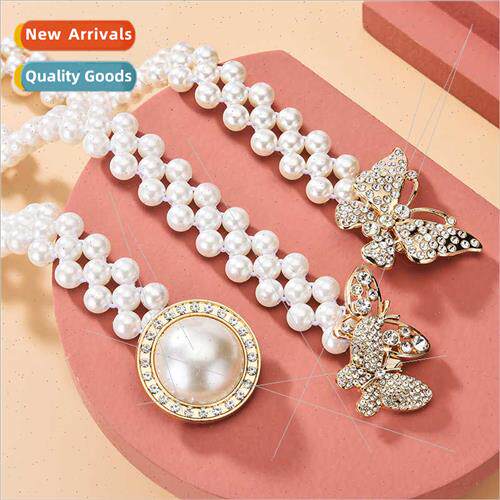 Women belt fashion pearl bow diamond flowers waist chain dre