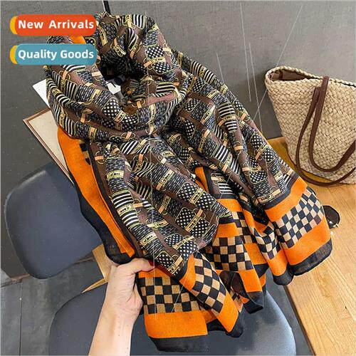 Korean  checkerboard grid cotton scarf female winter warm co