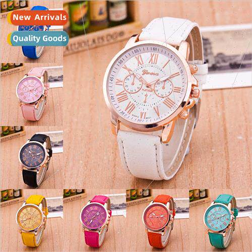 Geneva 3-Eye Double Layered teral Roman Numerals Belt Watch
