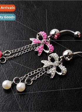 Europe Piercing Jewelry Pearl-studded Bow Dangling Bellybutt
