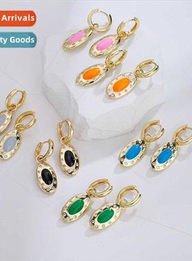 Copper plated 18K gold zirconia vintage earrings female geom