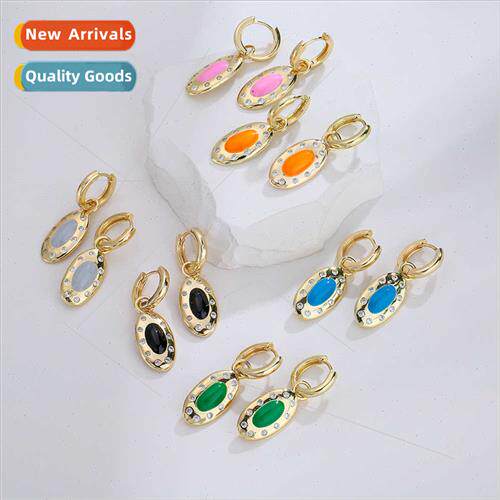 Copper plated 18K gold zirconia vintage earrings female geom