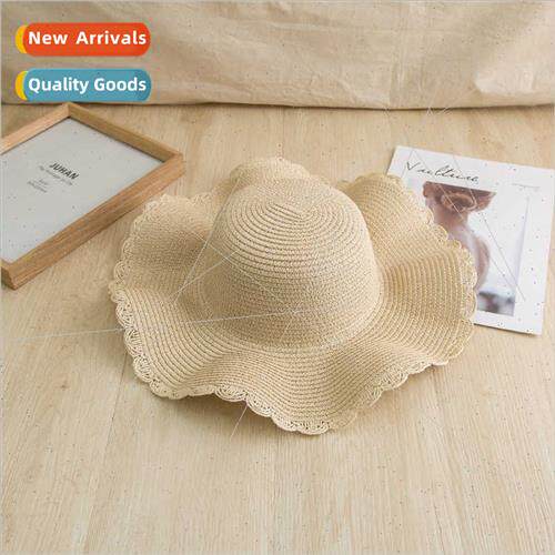 Summer women large brim paper braided wave lace straw hat su