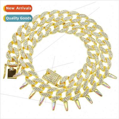 Europe hip-hop cool full diamonds spikes Cuban chain necklac