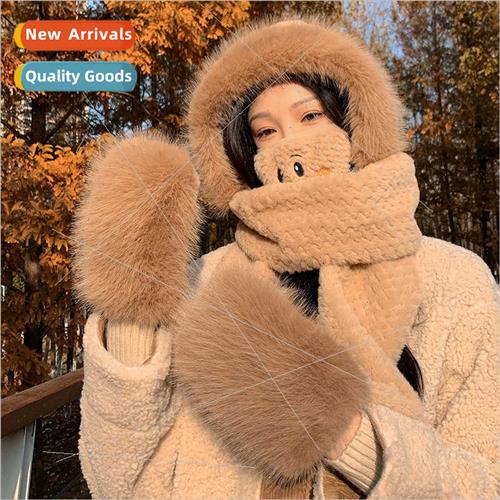 Bear hat scarf all-in-one female fall winter warm ear protec
