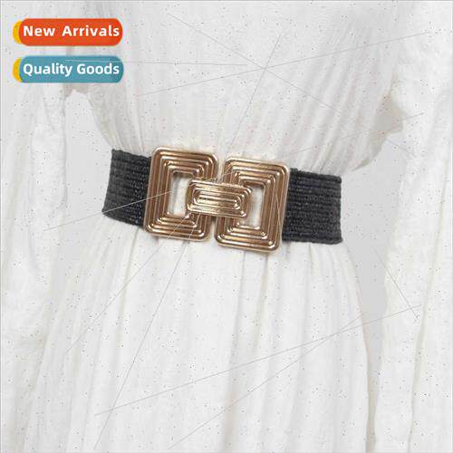 2022 imation grass woven wide belt female bohemian wind elas