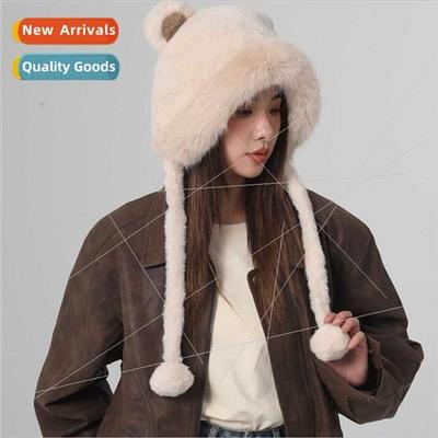 Autumn winter thickened burlap color collision bear ears hea