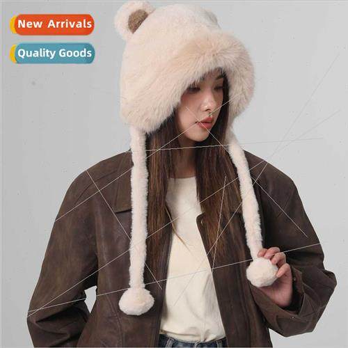 Autumn winter thickened burlap color collision bear ears hea