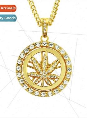 Europe hip-hop diamonds maple leaf carousel necklace men rot