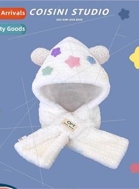 2023 new colorful stars hat scarf one plush twoPCS set women