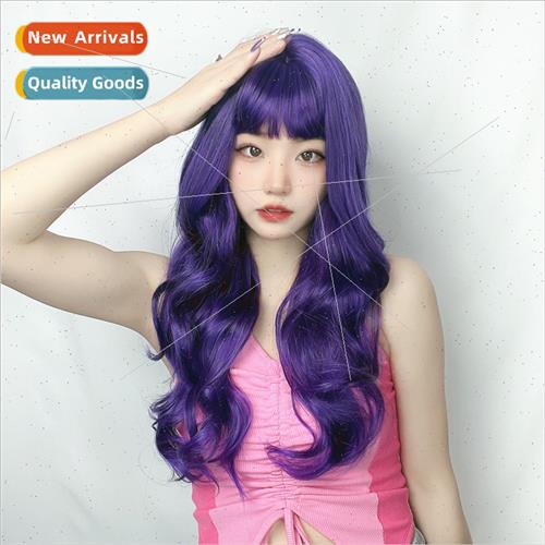 Japan wig female purple long hair big wave cos props fluffy