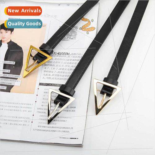 New press buckle thin belt triangle buckle head simple versa