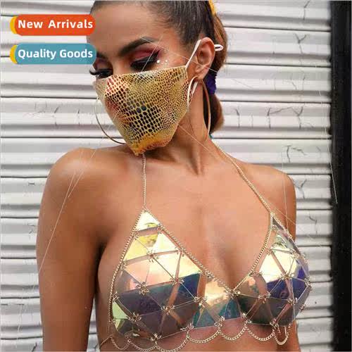 120001 Gold Triangle Acrylic Sequins Wave Tassel Chain Top W