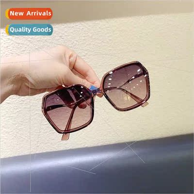 Fashion square curved leg polygon sunglasses Korean large fr