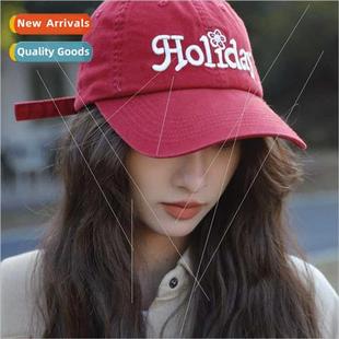 letters embroidery burgundy Hat tongue Korean duck female