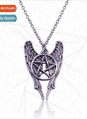 Europe Jewelry Force Evil Pentagram Wings Necklace Men Vinta