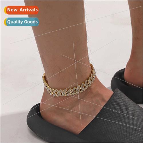 Full Diamond Encrypted Cuban Chain Men Anklet Hipster Europe