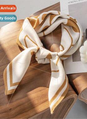 Fresh sweet printing small square scarf wh thin simulation s