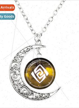 Fashion Genshin Impact Moon Necklace Game God Eye 7 Elementa