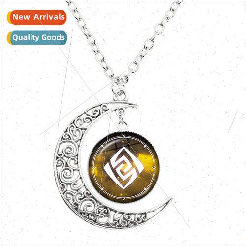 Fashion Genshin Impact Moon Necklace Game God Eye 7 Elementa