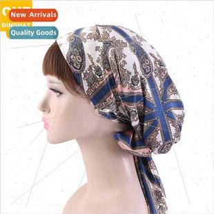 Satin Wrap HeadbWomen Printed Fluttering Ribbon Bow Turban H