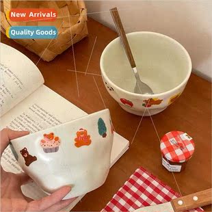 bowl wind cherry value high ceramic cartoon cute ins Korea