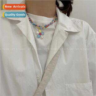 2022 colorful layer neckla niche double cute retro new beads