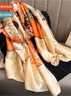 2021 new sunflower pattern decorative imation silk scarf fas